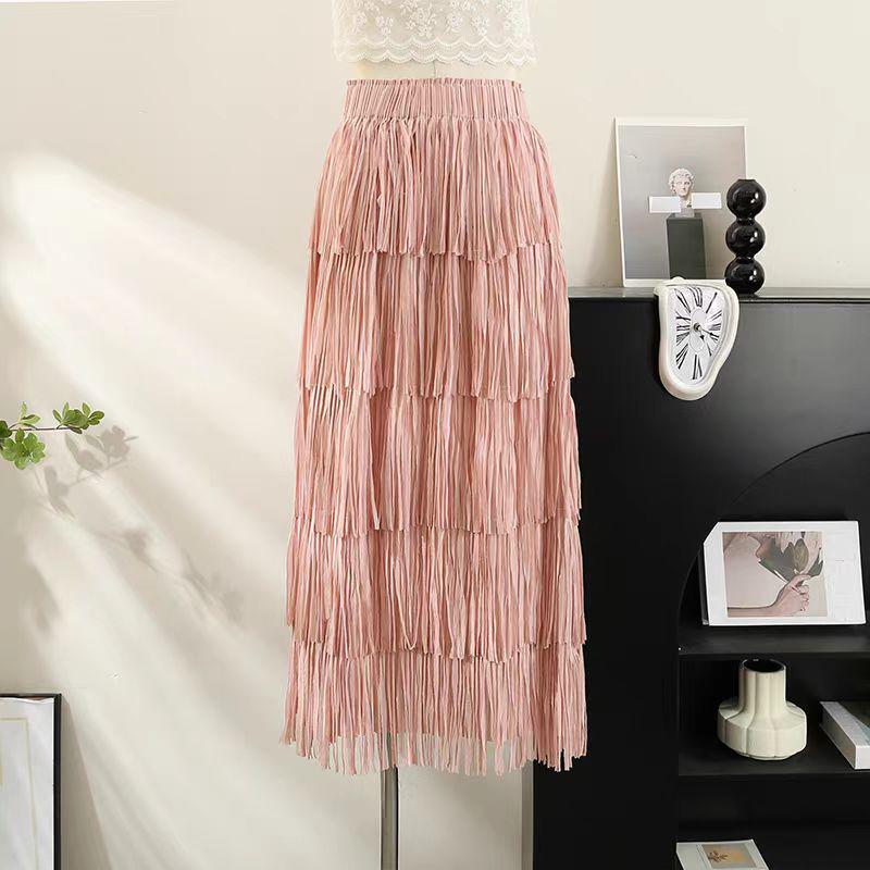 Women's High-End Pleated Fringe Skirt: New Summer Layered Cake Design, Slimming Hip-Hugging Fit