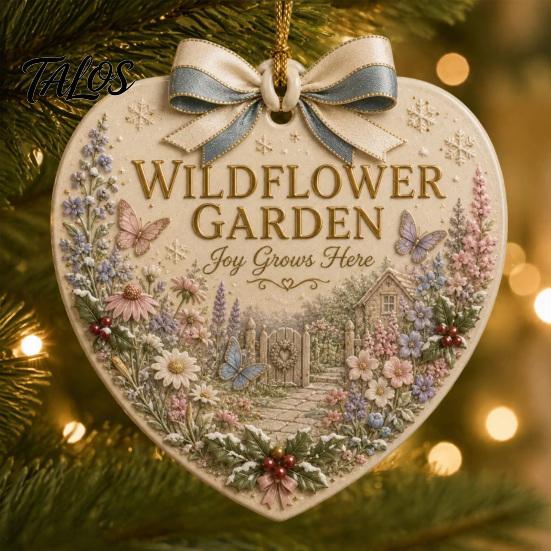 Seasonal Decorative Hanging Pieces Heart Shape Christmas Ornament, Sunflower/Lavender/Wildflower Garden Acrylic Decoration, Gift for Celebration Xmas