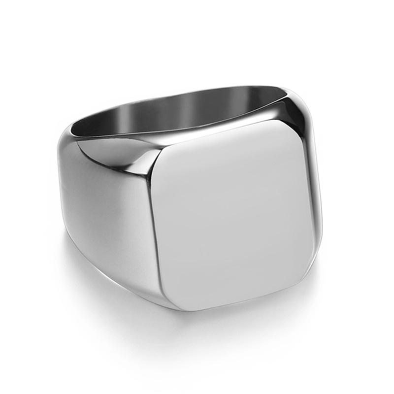 

Minimalist Gold Polished Titanium Steel Square Ring with Custom Engraving Size 13