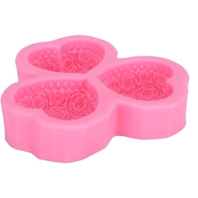 Moule en silicone DIY 3?Cavité Cœur Forme Fleur Rose Chocolat Fondant Savon Plâtre Aromathérapie