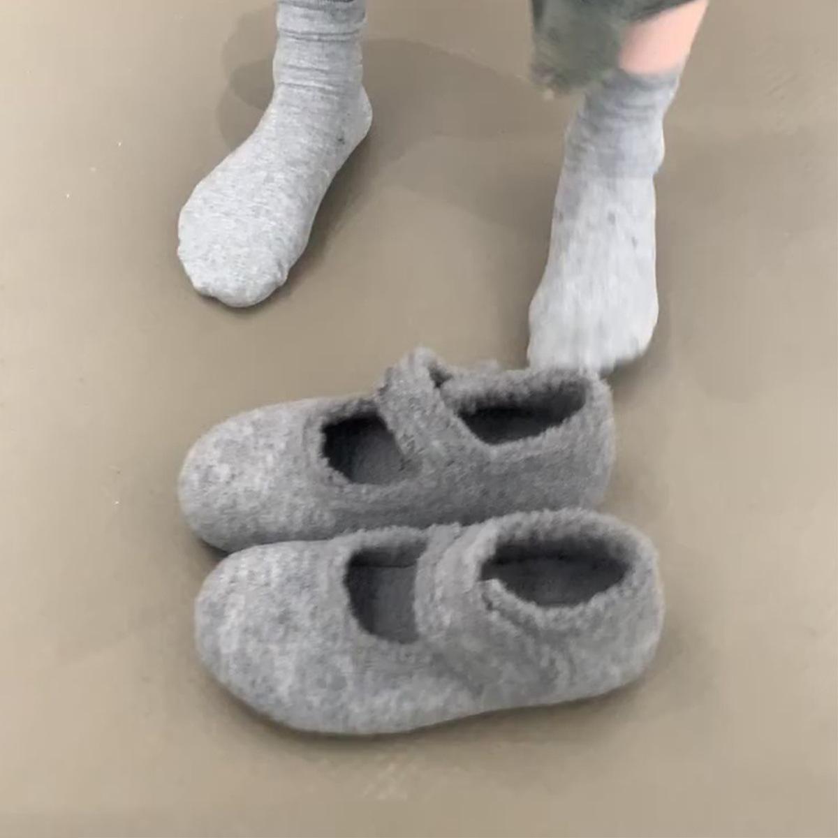 

Round head Mary Jane single shoes inner height increase Birkenstocks warm casual fluffy cotton shoes 40 світло-сірого кольору