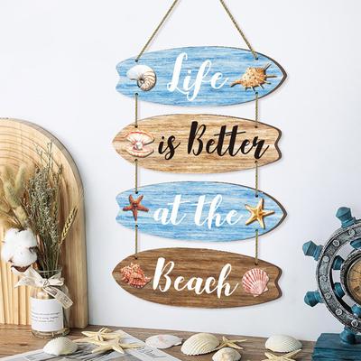 Het Leven is Beter op Het Strand Badkamer Wanddecoratie Houten Surfplank Kust Hangende Bordjes Rustiek Nautisch Boerderij Wandbord