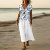 Summer Dress Women's Long Boho Beach Dress Elegant Maxi Dress V-Neck Short Sleeve Summer Tunic Dress Light Airy