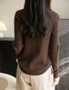 Women's Ribbed Knit Double-Layer Pullover Sweater with Stand Collar - Long Sleeve, Color Block Design for Autumn/Winter