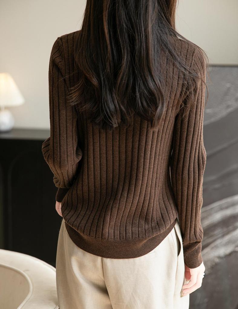 Women's Ribbed Knit Double-Layer Pullover Sweater with Stand Collar - Long Sleeve, Color Block Design for Autumn/Winter