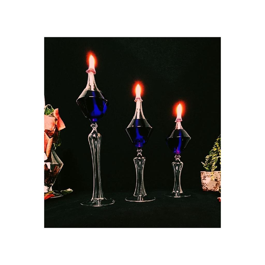 Footed Diamond Glass Lamp Set Of 3 Oil Lamp