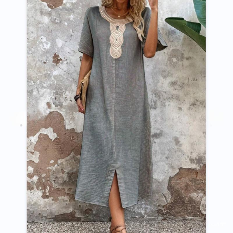 

Новое женское летнее платье свободного кроя с круглым вырезом и короткими рукавами из кружева S серый