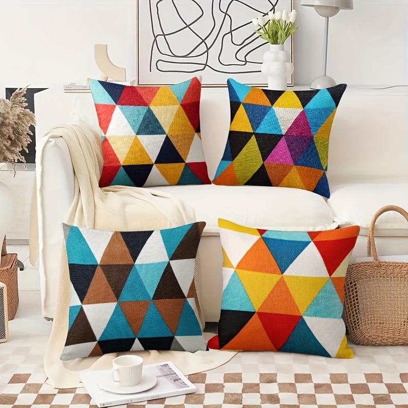 Colored Triangular Patchwork Double-sided Printed Pillow Cover Short Plush Suitable Living Rooms Bedrooms Throw Cushion Cover