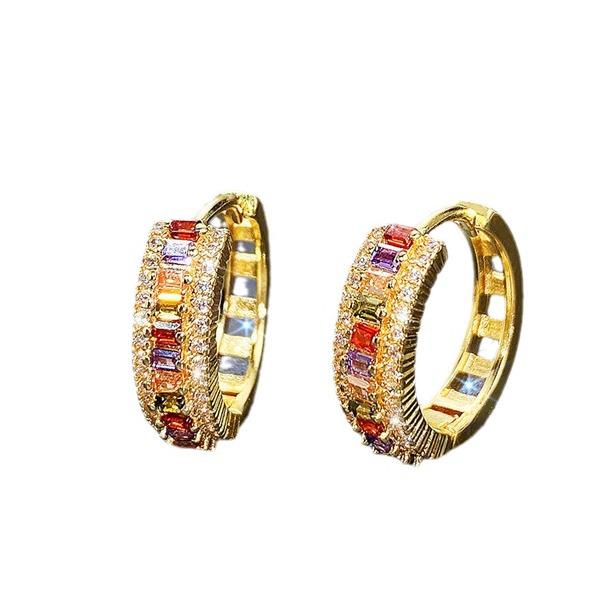 Cao Shi Fashion Niche Color Zircon Gold-Plated Brass Earrings for Women