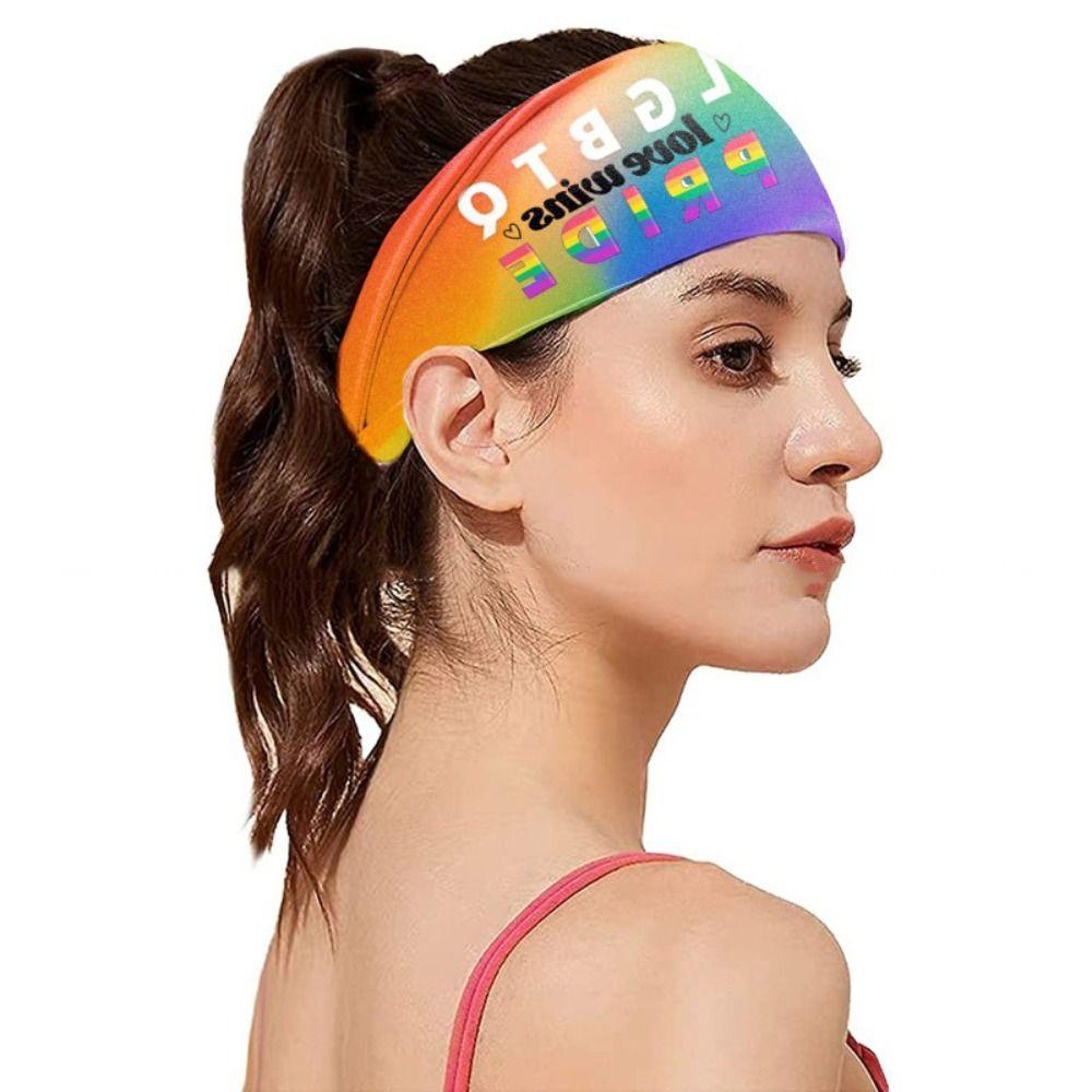 Parade Rainbow Elastic Headband Sweat Absorbing Sports Hairband Fashion Rainbow Headband  Kids
