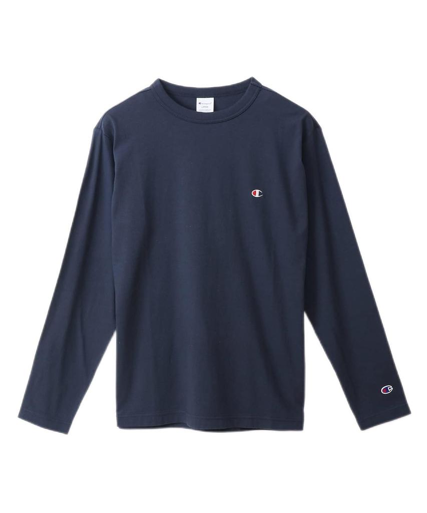 Champion Basic Long Sleeve Crew with Embroidered Logo Men's T-Shirt, Navy, C3-P401Z, 100% Cotton, Neck,