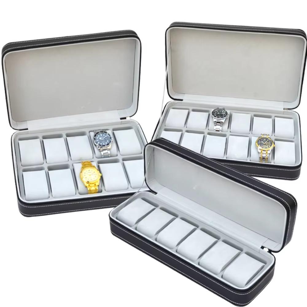 Dust-proof PU Leather Watch Box 6/10/12 Bit Watch Storage Box Zipper Watch Box  Men Women Use