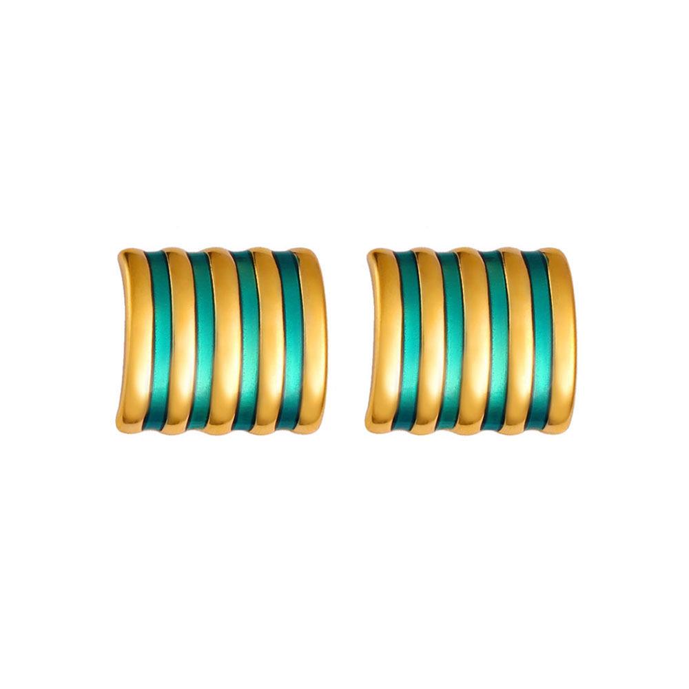 European and American Fashion Drip Oil Striped Stainless Steel Square Earrings