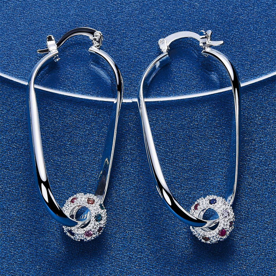 1 pair of 925 sterling silver 45mm exquisite colorful zircon beaded earrings fashion women's party jewelry gift accessories