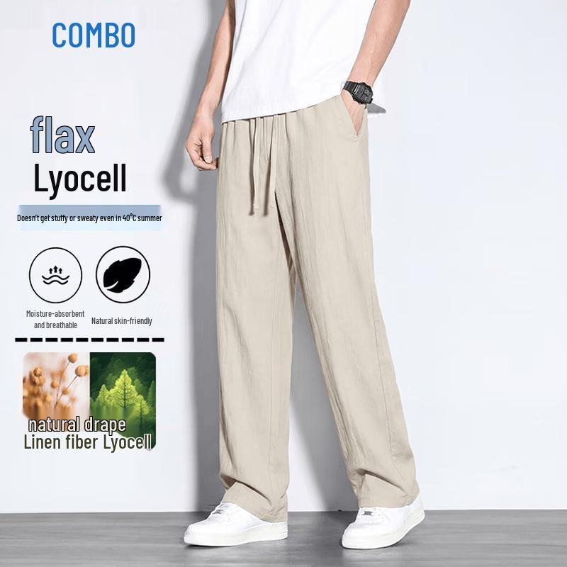 Men s Relaxed Fit Tencel Linen Blend Straight-Leg Casual Pants 3XL