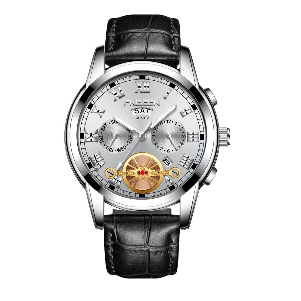 Orologio da uomo FenZun con Tourbillon Volante Nero e Cinturino in Acciaio con Diamanti Neri