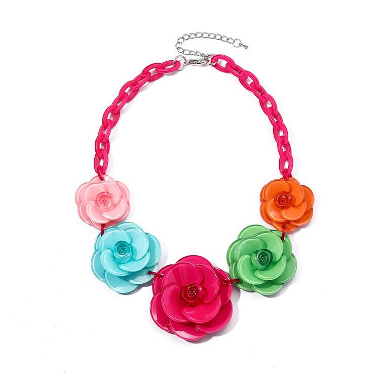 Bohemian Acrylic Flower Necklace - Colorful Rose Sweater Chain