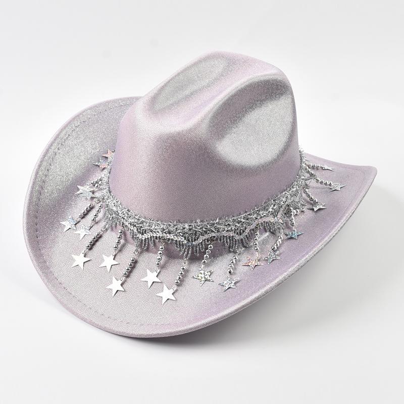 

Women Sequin Fedora Hat With Rhinestone Ribbons Fashion Festival Party Wedding Dress Hats Cowgirl Jazz Cap One Size світло-фіолетового кольору
