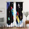 2PCS Galaxy Rocket Curtains Cartoon Astronaut Planet StarryBoys Girls Rod Pocket Bedroom Window Drapes.