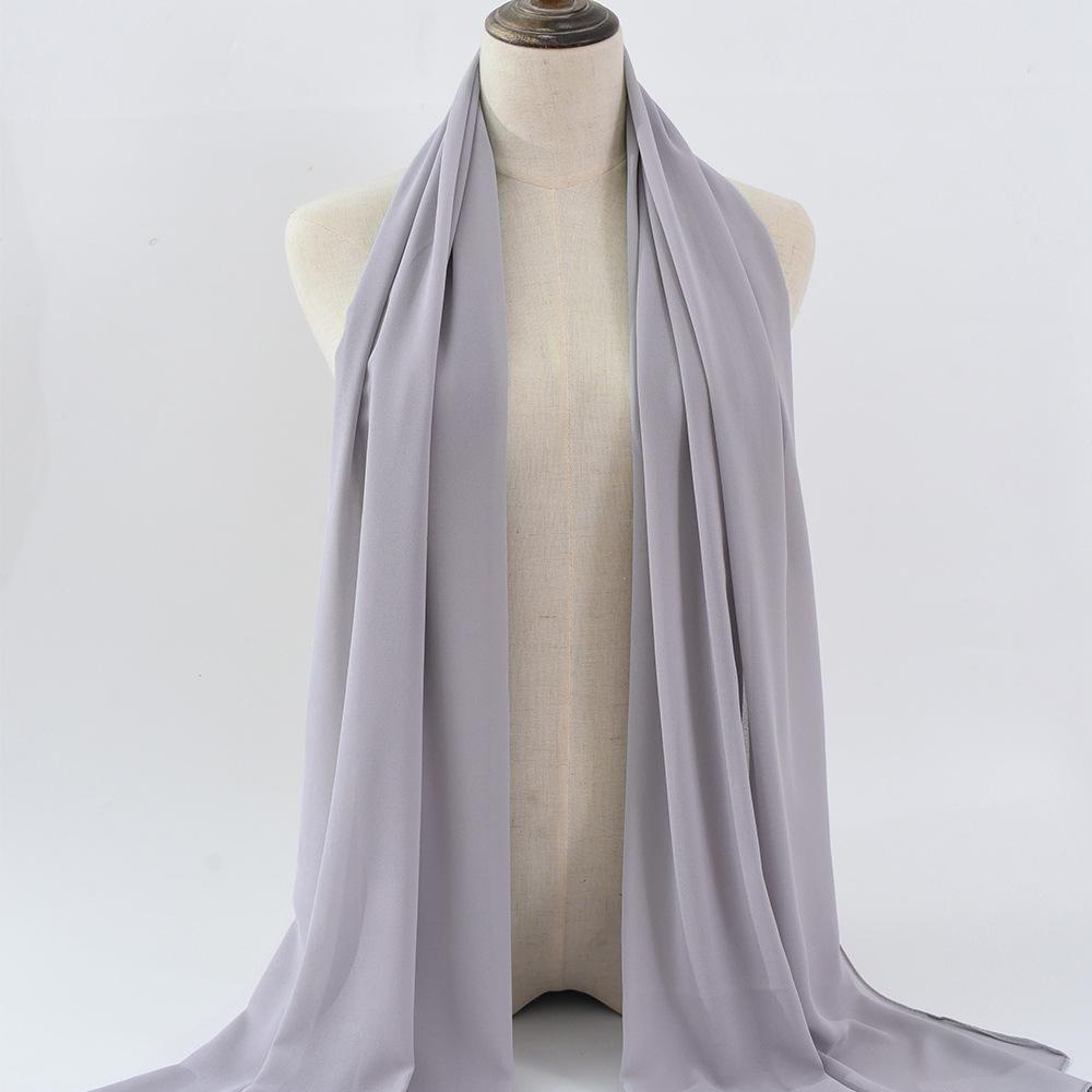 Damen einfarbiger Perlen-Chiffon-Bubbleschal, langer Seiden-Kopfschal, 70x180cm, nahöstlicher Stil