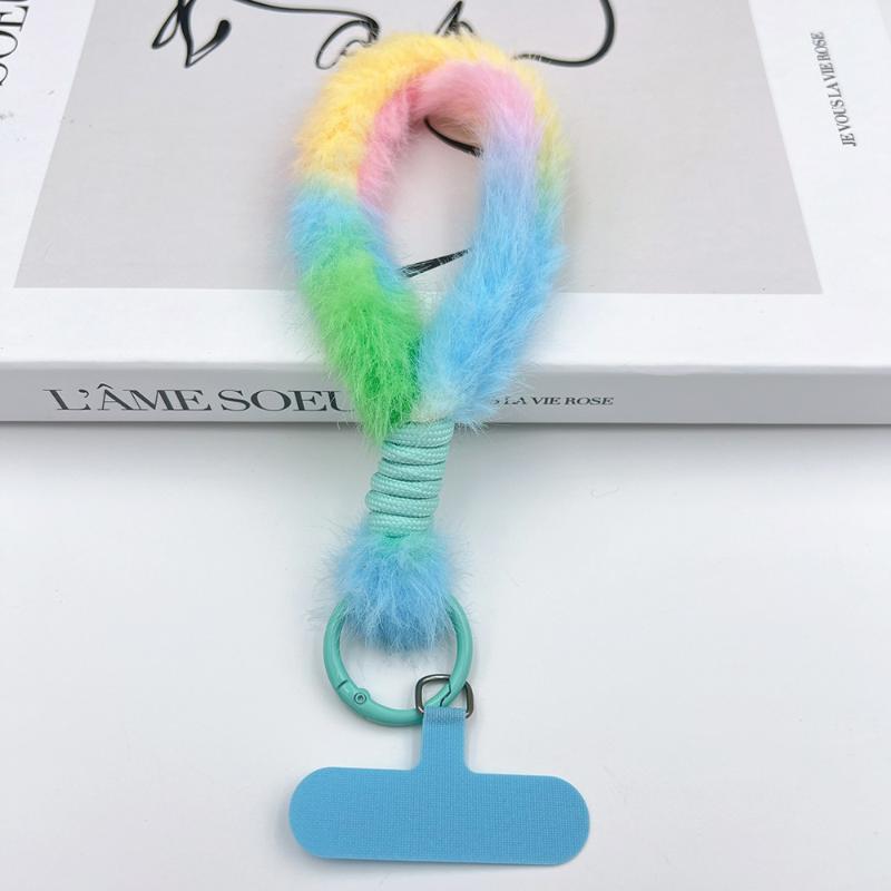 

Multi-Color Plush Mobile Phone Lanyard With Patch Universal Wrist Strap Hand Rope Mobile Phone Anti-Loss Hanging Accessories
