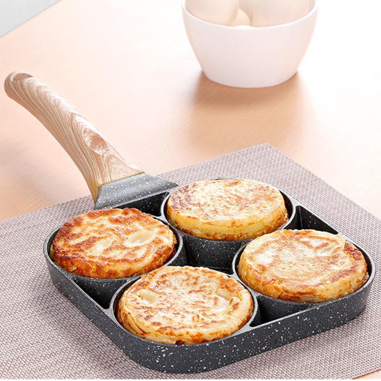 Medical Stone Four-hole Fried Egg Pot Household Non-stick Flat Bottom Egg Dumpling Pot Breakfast Eggs Hamburger Frying Pot Tools