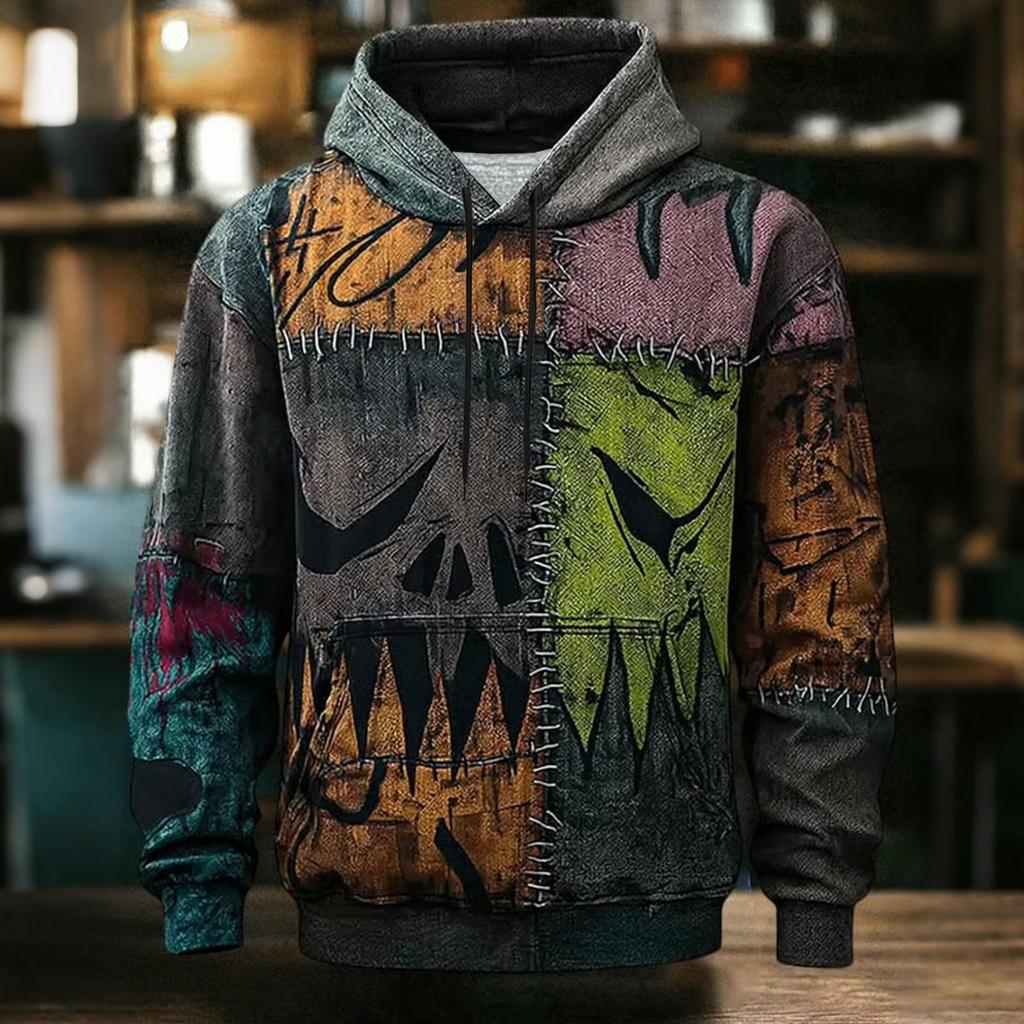 Męska bluza z kapturem na Halloween z nadrukiem i dużą kieszenią