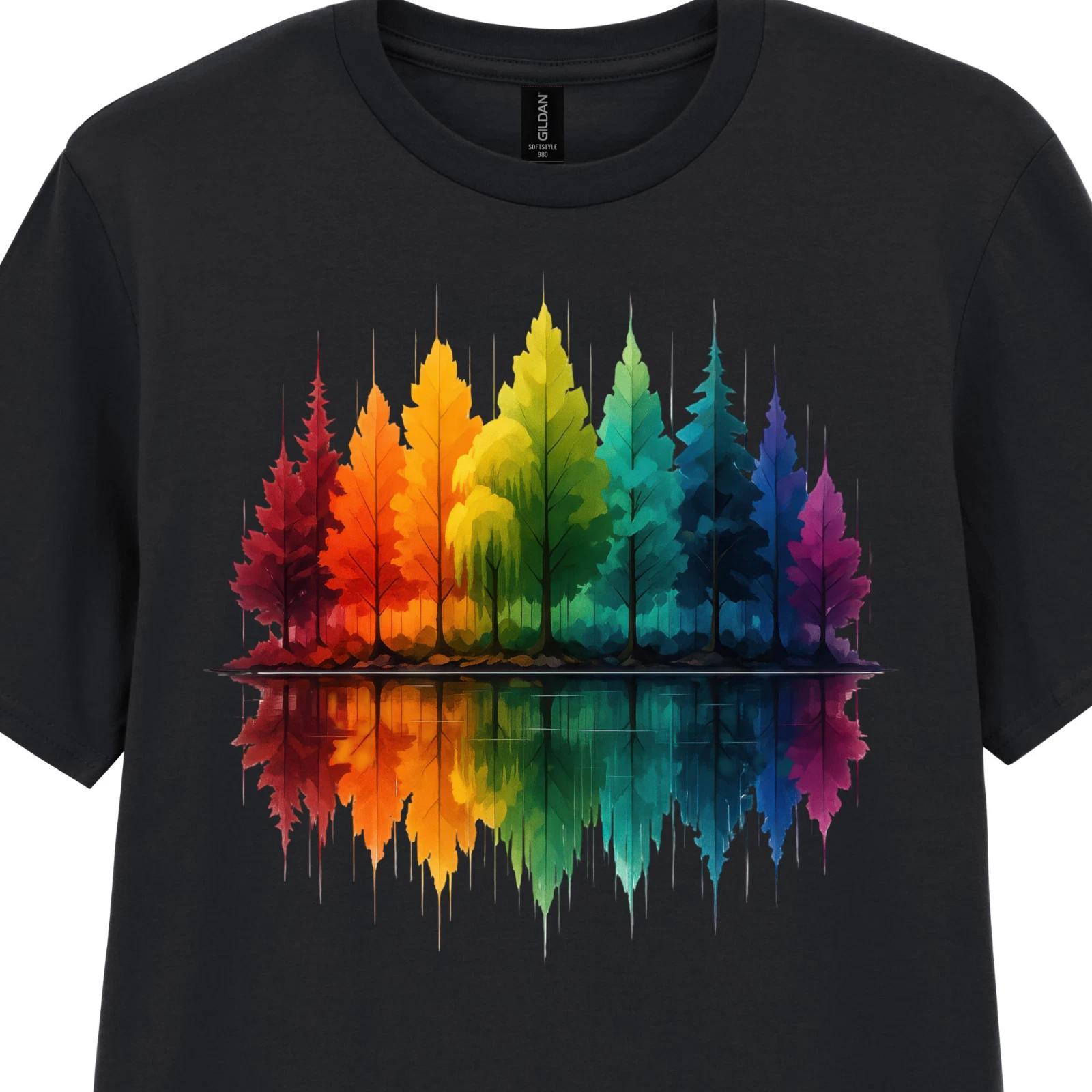Rainbow Forest Printed T-Shirt Colourful Tree Landscape Tee Gift Unisex S-2XL 2XL