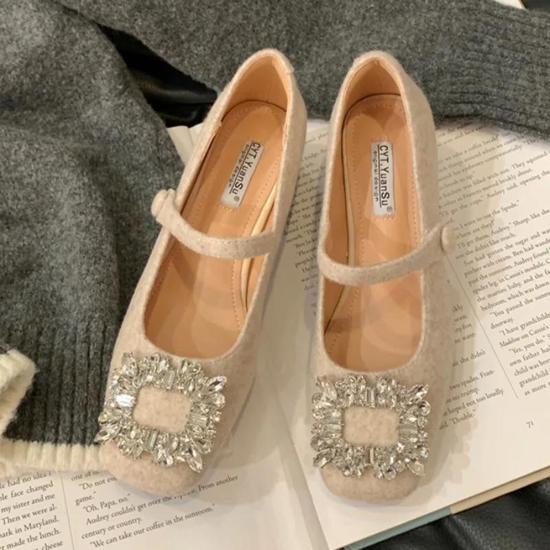 

Fashion Women s Fashion Low Heel Shoes Spring New Square Head Shallow Mouth Suede Diamond Buckle Non-slip Low Top Shoes 40