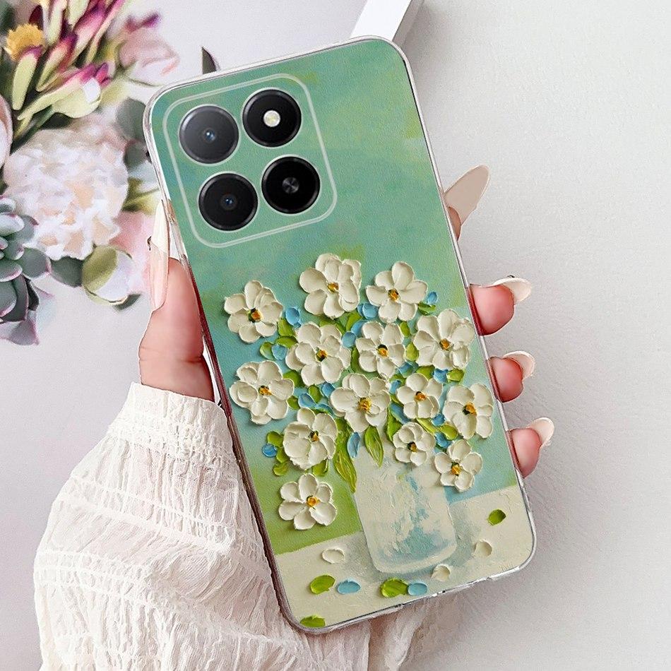 Phone Case For Honor X5b Plus X6b X7b X8b X9b 5G Elegant Flower Cat Painted Soft Silicone TPU Cases