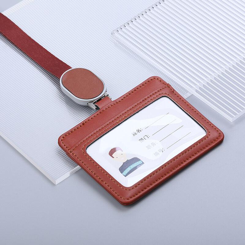 2025 NEW Real Leather Work Card Cases ID Certificate Holder with Retractable Badge Reel Lanyard