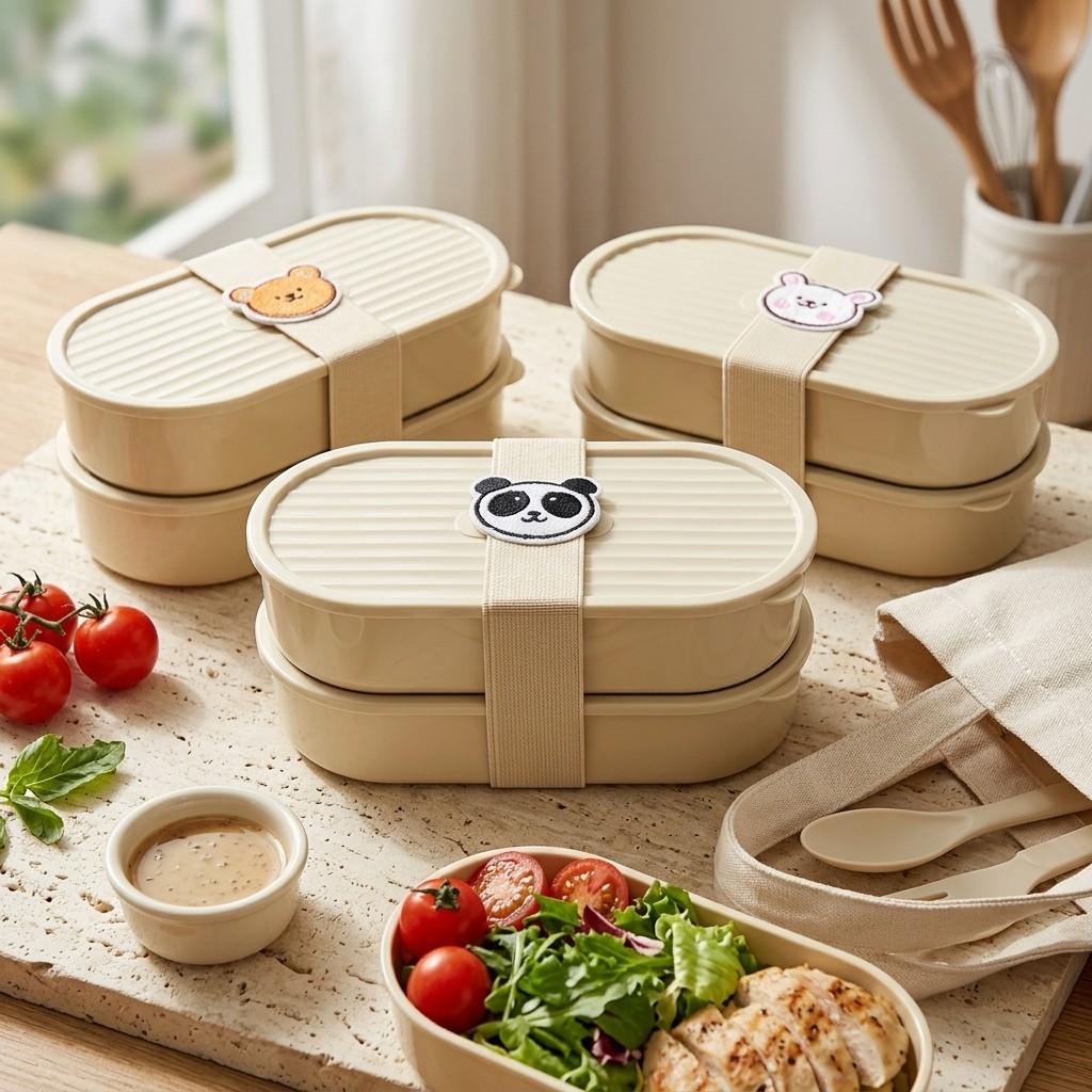 2Pcs/Set Plastic Fruit Salad Food Container With Cute Strap Portable Oval Bento Box For Kids Students Microwaveable Lunch Box