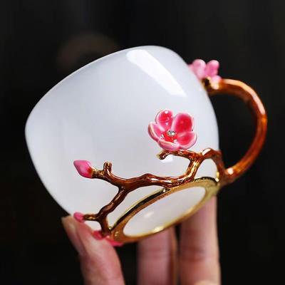 Coffee Cups, Plum Blossom Tea Cup, 150ml Capacity, Glass Pink Large Capacity, Breakfast Anti Drop Coffeeware