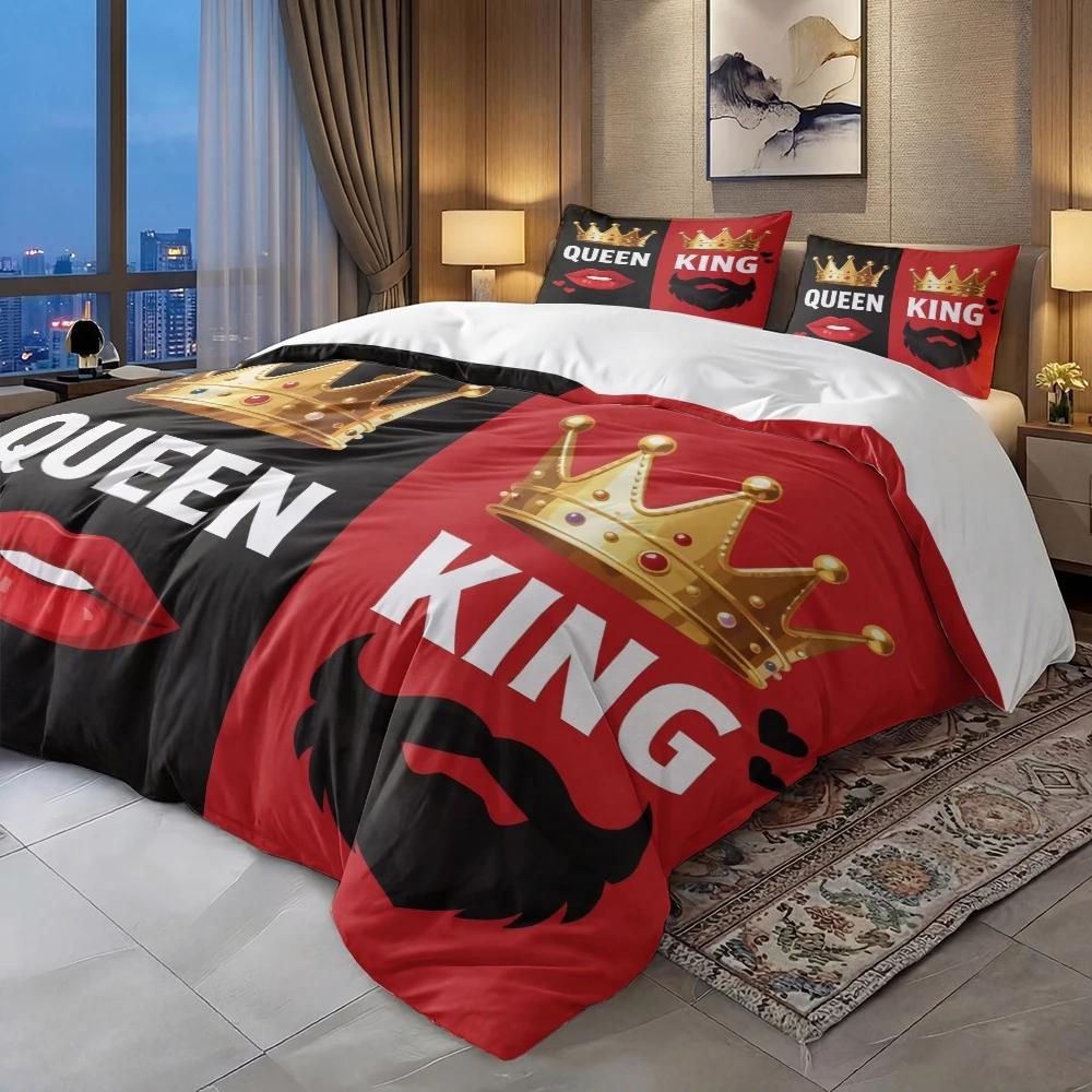 3 Piece Set King Queen Lipprint Pattern Valentine's Day Quilt Set,Including 1 Duvet Cover and 2 Pillowcases(excluding Padding)