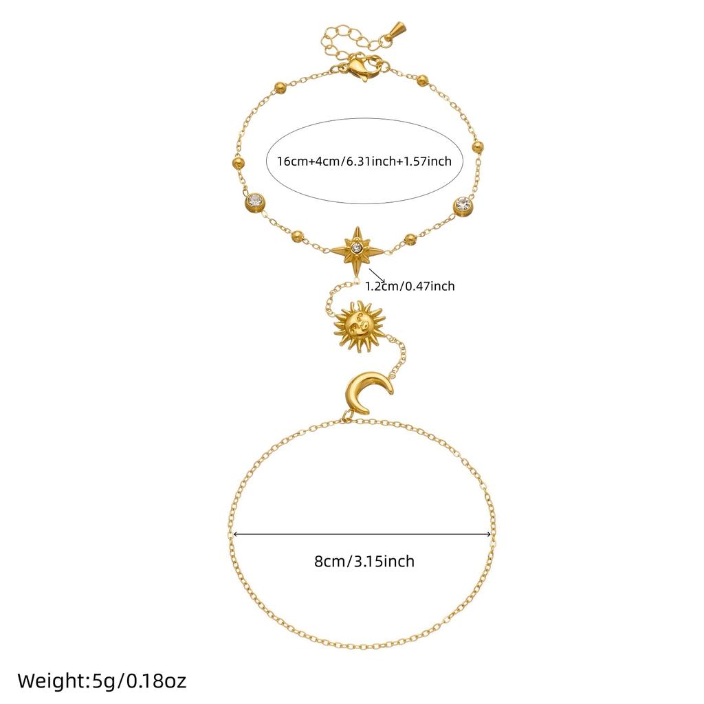 DIEYURO 316L Stainless Steel Exquisite Golden Star Moon Sun Zircon Hand Back Bracelet Women Trend Non-fading Hand Chain Jewelry
