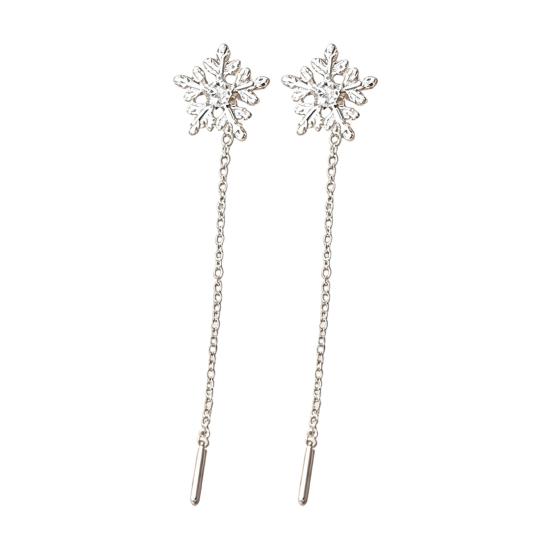 Minimalist Daily Earrings 1 Pair Snowflake for Women, Sparkling Dangle Earrings, Winter Long Themed Jewelry Chain Ear Line Drop Christmas Gifts