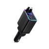 Gallium Nitride Car Charger with Dual Retractable Cables, 65W PD3.0, Fast Charging, Ambient Light, Digital Display, One-to-Four Ports.