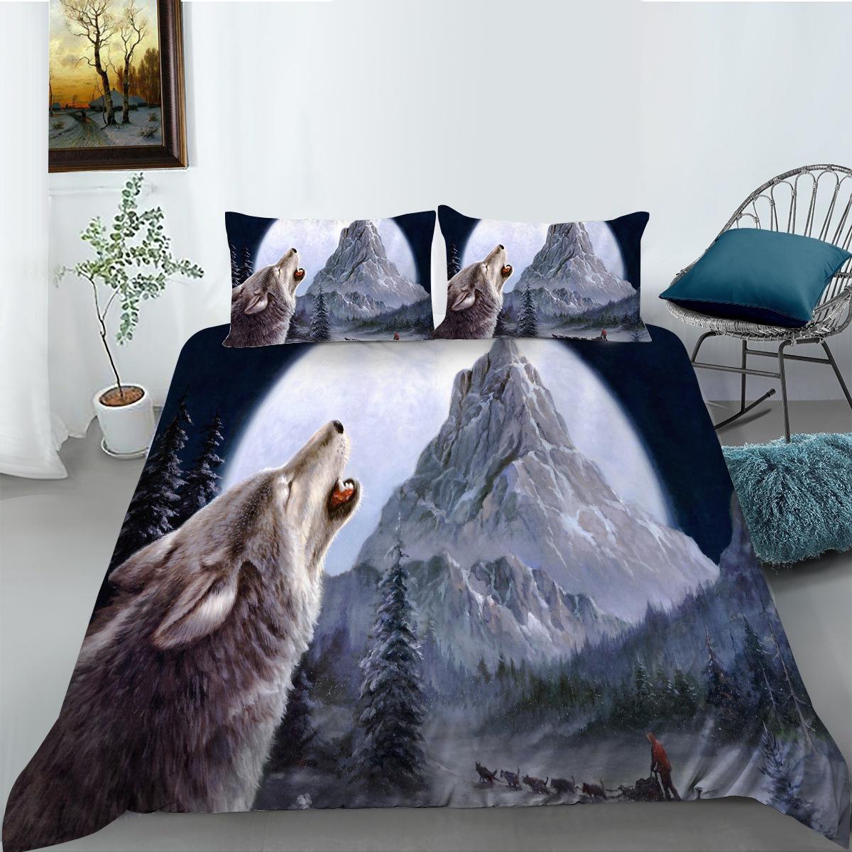 Wolf Series 3D Digital Printing Bedding Two Or Three Piece Polyester Shopify a pair of pillowcases 50 * 80