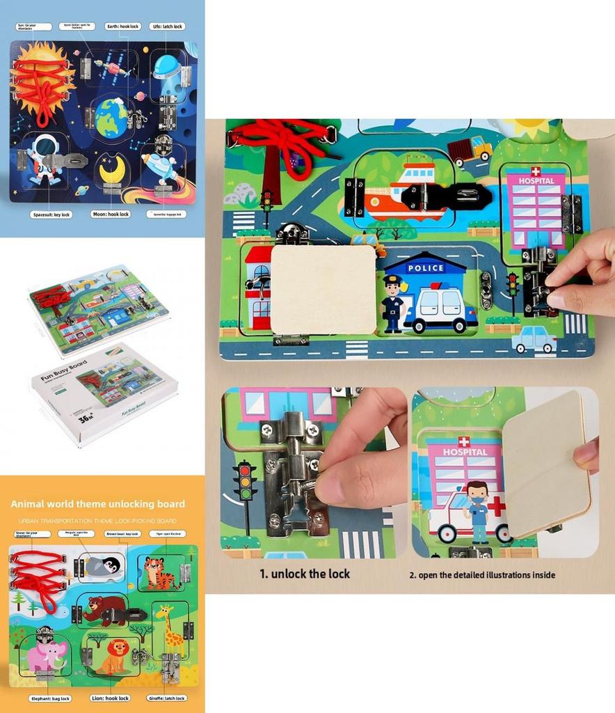 Lustiges Holzspielbrett mit Weltraumtier-Transportmotiven – ein Puzzlespielzeug für Kinder zur Förderung der frühen Entwicklung