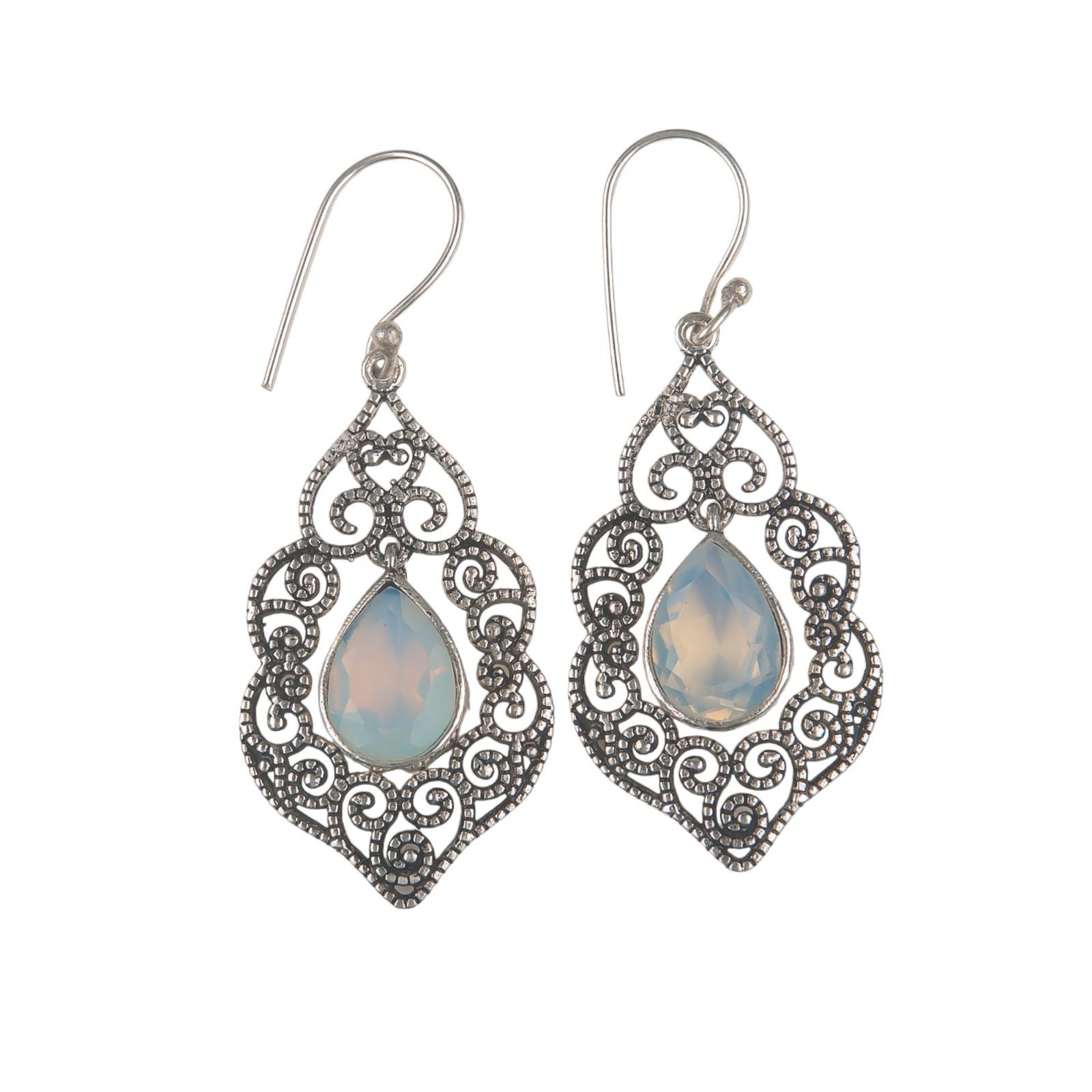 

Milky Opal Gemstone 925 Sterling Silver Jewelry Handmade Dangle Earrings 2.33 CE-10-14