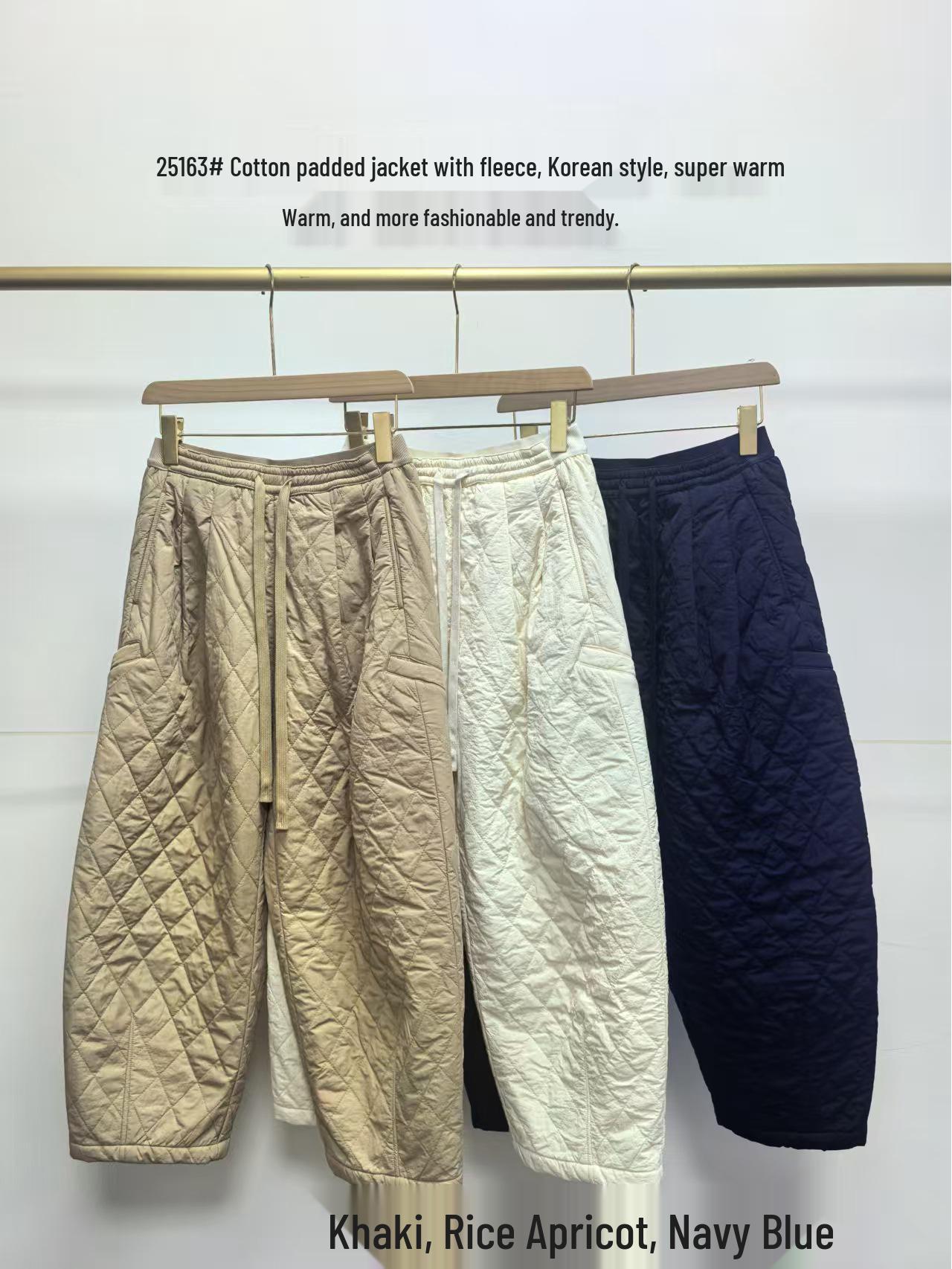 

Women s Winter Fleece-Lined Elastic Waist Diamond Pattern Cropped Cotton Pants Small хаки