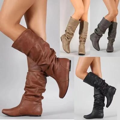 Autumn and Winter Mid-Calf Boots Women Flat Shoes Spring Women High Boots Long Cowboy Boots Women Footwear