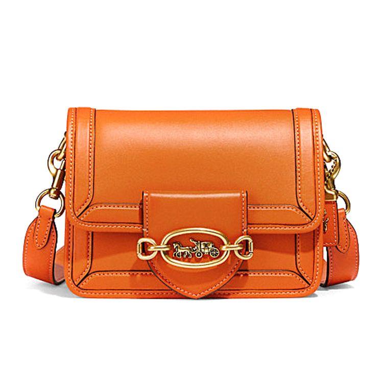 Coach Women's Orange Hero 19 Carriage Buckle Flap Pure Color Macaron Leather Handheld Shoulder Crossbody Bag Small Bags C8441-B4a8
