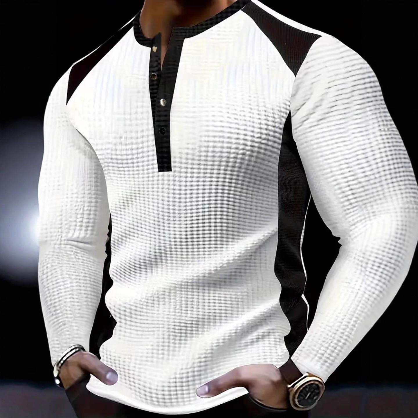 

Men s Two-Tone Waffle Knit Henley Long Sleeve T-shirt XXXL білий