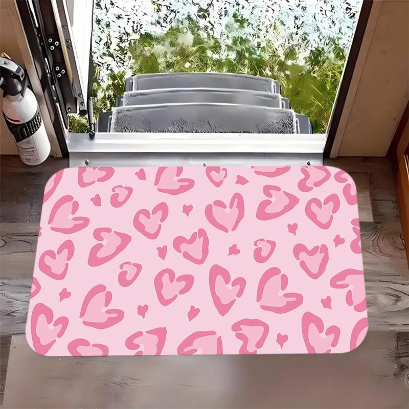 Pink Heart Doormat Non Slip Absorbent Entry Floor Mat Cute Coquette Decor Front Door Kitchen Balcony Rectangle Door Rug