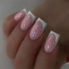 24 Stück Rosa Französische Spitze Kurze Quadratische Falsche Nägel Mit Kleber Glitzer Acryl Vollabdeckung Künstliche Nagelspitzen