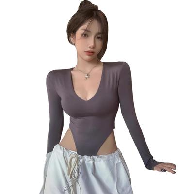 Sexy Wrap Slightly Beautiful Sexy Slimming Perfect for Wearing Over a Jumper or Denim Outfit [Yuyi] Women's Long-Sleeved V-Neck Bodysuit, Top, Erotic,