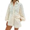 European & American Sexy Cotton Embroidered Set: Spring/Autumn See-Through Shirt & High-Waisted Shorts 2025