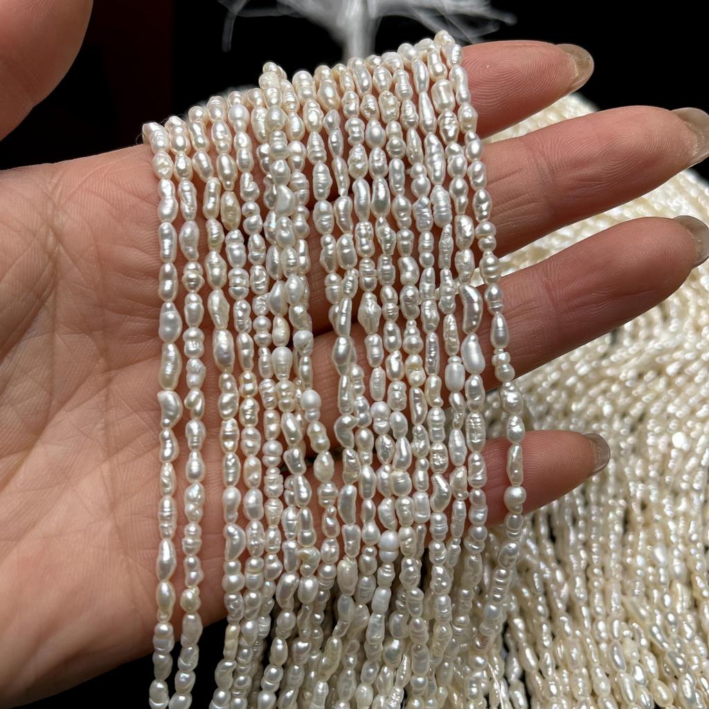 1String, White Natural Freshwater Pearls, Handmade Rice Pearl Beads, 2-3 Mm, for DIY Necklace Accessories, Jewelry Making, Women Gift, 36 Cm