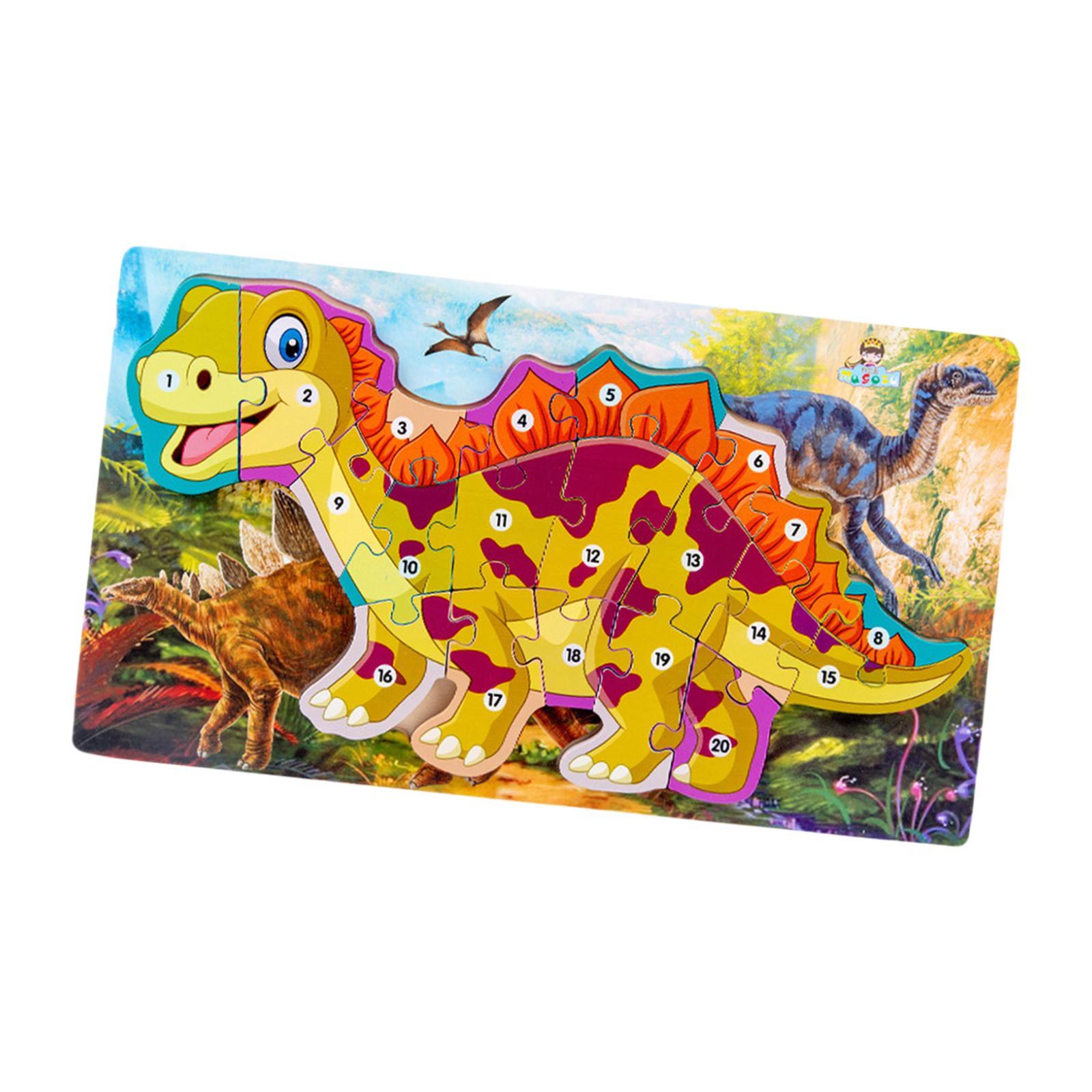 

Alphabet Dinosaur Wooden Puzzle Cartoon Jigsaw Puzzle Montessori Toy Fine Motor Skill Intelligent Number Puzzle for Children жёлтый